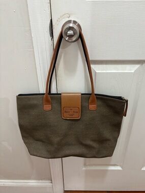 Olive Canvas Tote with Tan Leather Trim from Colombia